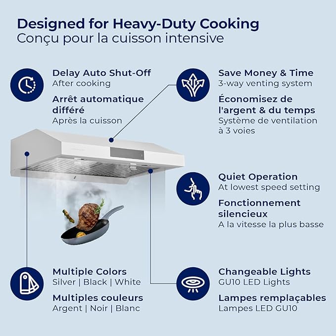 Hauslane Range Hood 30 Inch Under Cabinet Range Hood Black Stainless Steel Hood Vent Hood 30 Inches, Stove Vent Hood for Kitchen, Kitchen Vent Hoods 30 Inch with LED Chef Series PS18