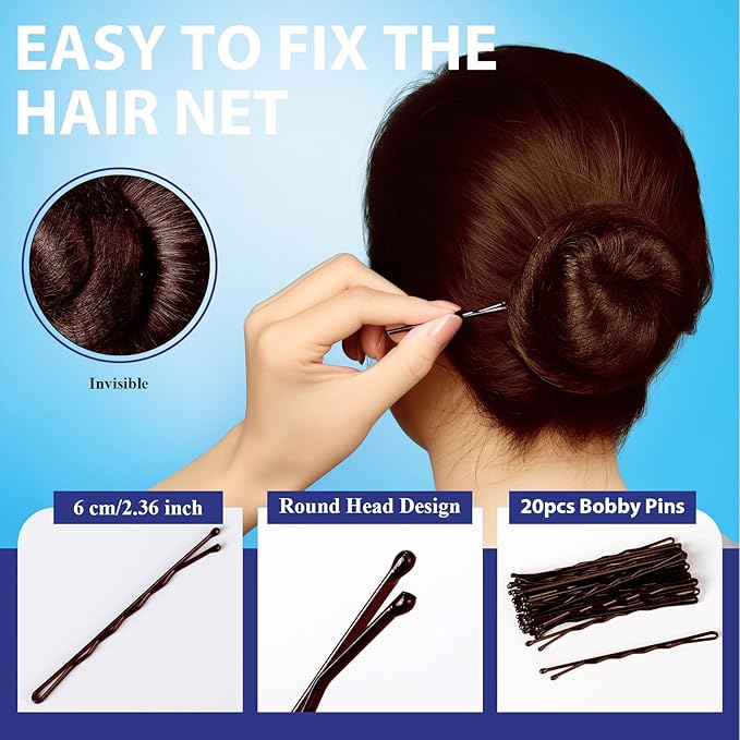 Teenitor 50pcs 24'' Hair Nets for Food Service Workers, Unisex, Professionals, Various Ages, Hair Net, Brown, Solid, Nylon, Large, Modern, Pull-On