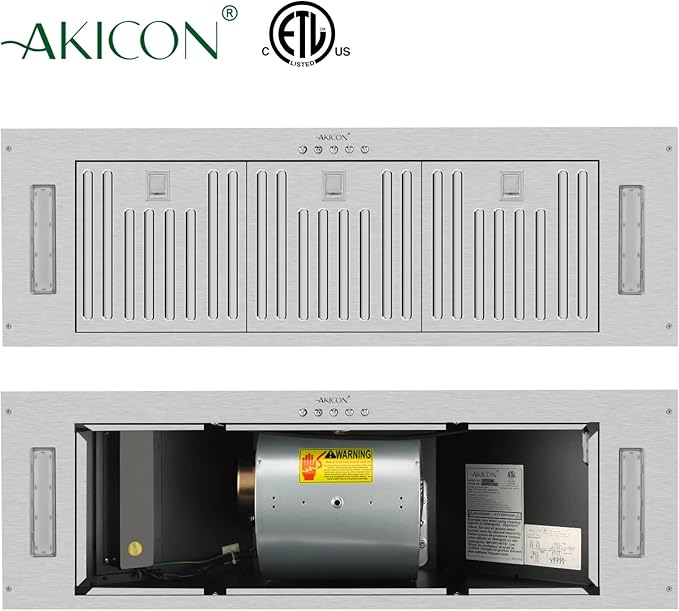Range Hood Insert/Built-in 36 inch,Ultra Quiet Powerful Vent Hood with LED Lights, 3 Speeds 600 CFM, Stainless Steel - Akicon