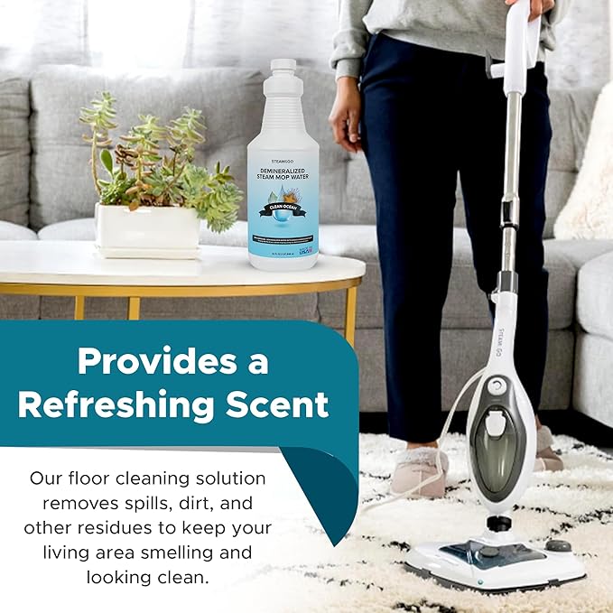 Steam & Go Demineralized Water Cleaning Solution for Floor & Multi-Surface Steam Cleaners - Compatible for All Steam Mops - Clean Ocean Scent, 32 oz