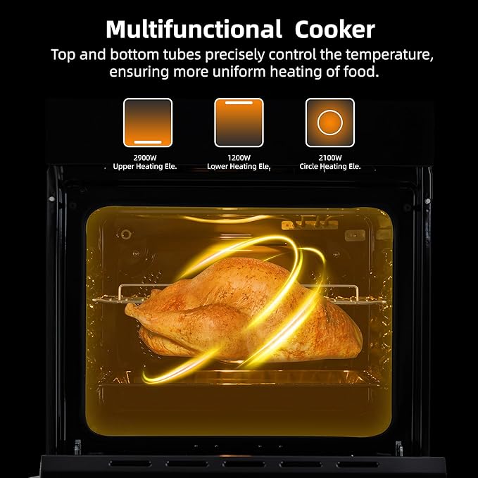 24 Inch Single Wall Oven, Built-in Electric Oven with Convection System & 8 Functions, 2.5 Cu.Ft Capacity, 3000w 240v, Mechanical Knobs Control with Timer