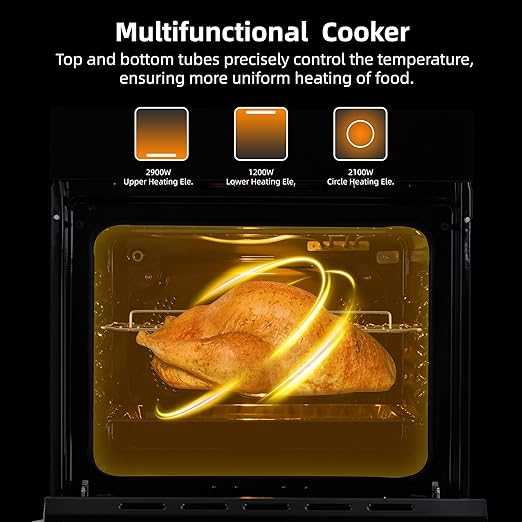 24 Inch Built-in Electric Single Wall Oven, 2.5 Cu.ft Stainless Steel Convection Oven with 8 Cooking Functions, Mechanical Knob Control, 500℉ Max Temperature, 3-Layer Tempered Glass Door