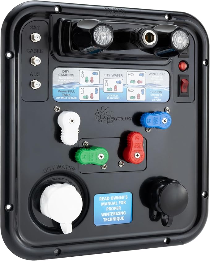 RecPro RV Water Management Panel | Nautilus P4 | 8-Function City-Water Fill | Made in America (Black, Include Install Kit)