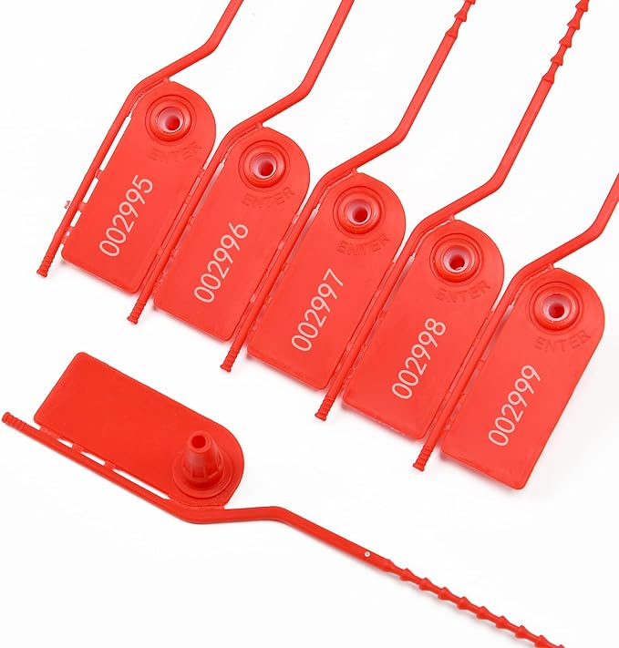 1000 PCS Plastic Tamper Seals Pull Tight Security Seals Tags Breakaway Seals Numbered Zip Ties Disposable Self-Locking Ties for Fire Extinguisher, Tear Off Type, 210mm Length