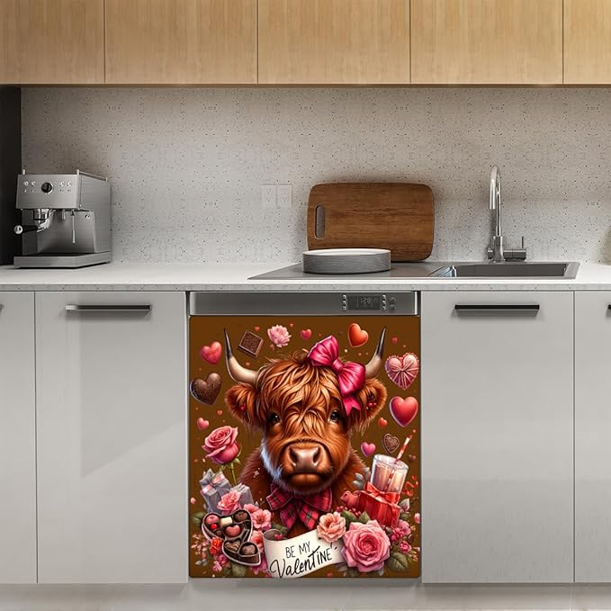 Valentines Alpine Cattle Dishwasher Magnet Cover Front Dishwasher Cover Decor Reusable Magnetic Door Cover Panel Decal Home Appliances Stickers Kitchen Refrigerator Fridge 23"x26"
