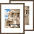 Vittanly 11x14 Picture Frame Set of 2, Solid Wood Frame for Wall Art Photo and Prints, Display Photo 8x10 with Mat or 11x14 without Mat, Brown