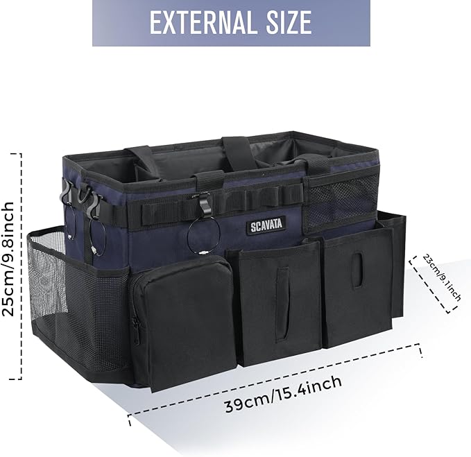 Wearable Cleaning Caddy Bag, Cleaning Caddy Supplies Organizer with Handle & Shoulder Straps for Housekeepers, Under Sink & Car Cleaning Tool Organizers with 4 Foldable Divider (DarkBlue)