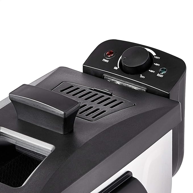 Amazon Basics 3.2-Qt (3.0L) Deep Fryer with 12-Cup Oil Capacity, Adjustable Temperature, Easy Draining Basket, Stainless Steel Exterior, Viewing Window, 1500W, Black & Silver