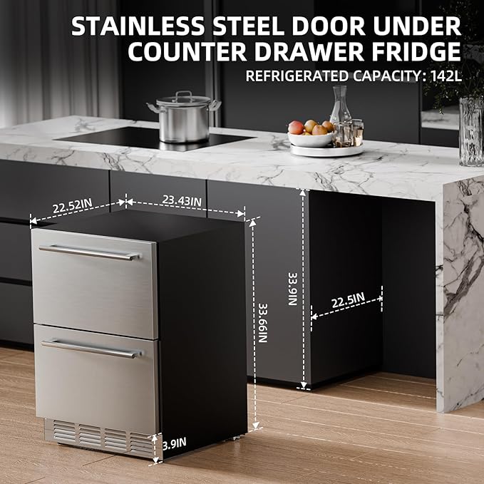 Antarctic Star Outdoor Beverage Refrigerator 24 Inch Wide,Stainless Steel Double Drawer Mini Fridge 145 Cans for Undercounter Built-in or Freestanding,Wine Cooler for Home & Patio,32-50°F,Silver