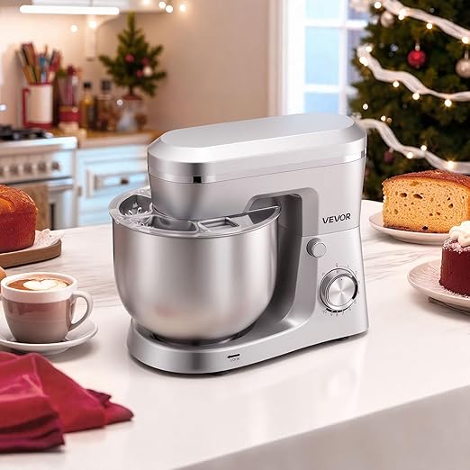 VEVOR Stand Mixer, 4.4 QT+6 QT Electric Kitchen Mixer, 300W Dough-Mixer, 10 Speeds Tilt-head Food-Mixer with Stainless Steel Bowls, Dough Hook, Whisk, Beater, for Baking, Mixing, Whipping & Kneading