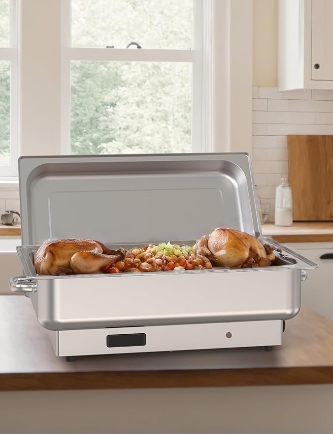 2 Pack Electric Chef Chafing Dish Buffet Set 9QT Buffet Servers and Warmers Digital Display Temperature with 1 Full-Size Pan & 2 Half-Size Pan Warming Tray for Parties Commercial