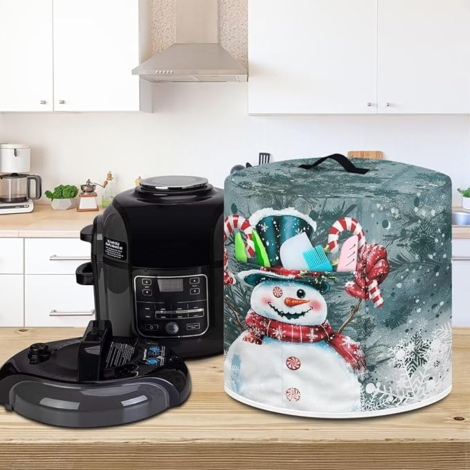 Kawaii Snowman Dust Cover for Kitchen Instant Pot Accessories Appliance Cover Quart Pressure Cooker Air Fryer Rice Cooker Kitchen Appliance Dust Covers with Storage Pockets Size L