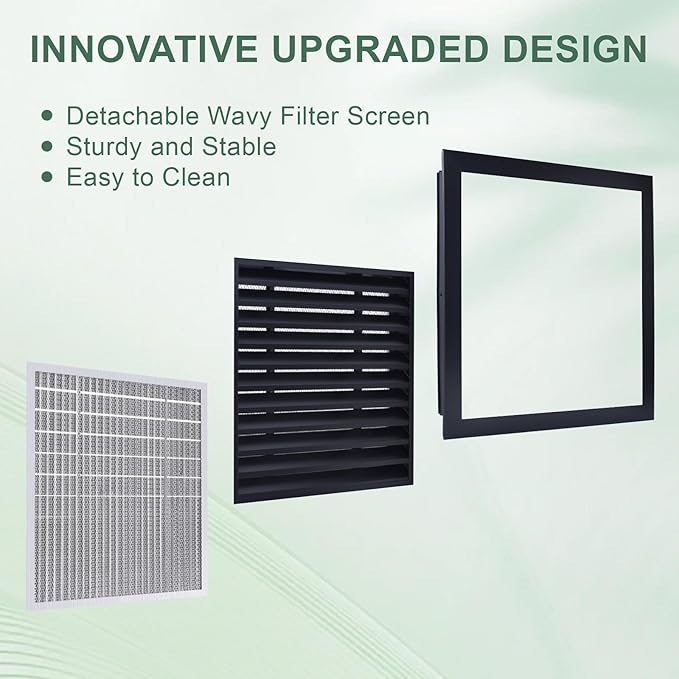 12"x12"Aluminum Gable Vent - Filter Screen for Removable,Vent Opening: 10" x 10"，Ideal for Attics and Sheds, Elevating Ventilation in Clean Spaces, Featuring a Refined Design