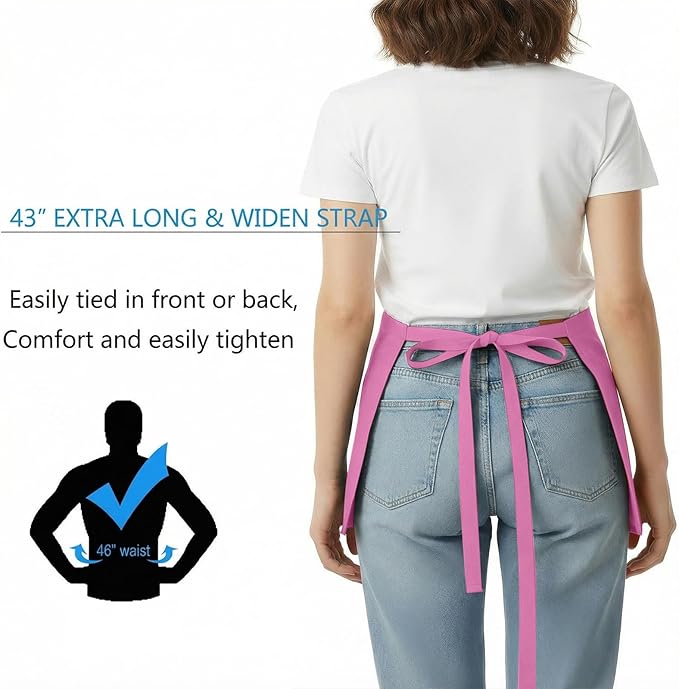 BOHARERS Waist Apron with 3 Pockets - Black Waitress Waiter Server Short Aprons