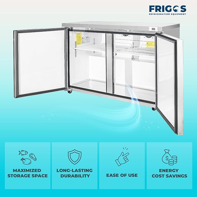 Frigos FG-UCRF-48 48" 2 Door Undercounter Refrigerator Silver - Standing Refrigerator Ideal for Commercial Kitchen - LED Lighting Included Liftgate