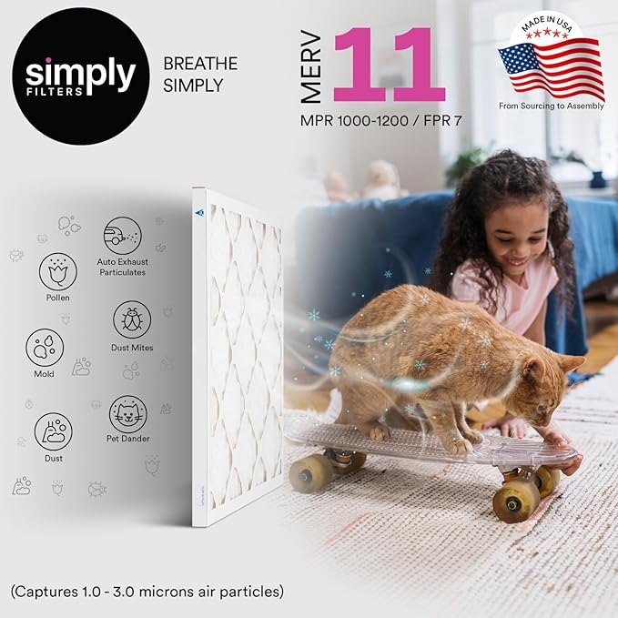 Simply 10x20x1 Air Filter, Merv 11, 6 Pack, For Home AC Furnace & HVAC (Actual Size: 9.75"x19.75"x0.75") DUST, Pet, & Allergy Control