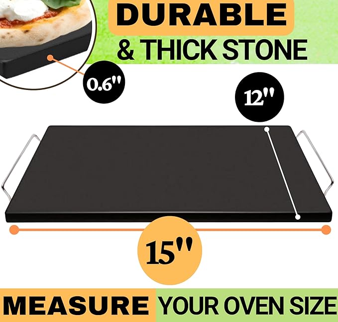 Easy Clean, Non Stick Ceramic Pizza Stone - Pizza Stones for Grill with Handles, Pizza Peel, Pizza Cutter, Dough Tool - Bread Baking Stone - 15 inch Ceramic Pizza Pan - Pizza Oven Accessories Kit
