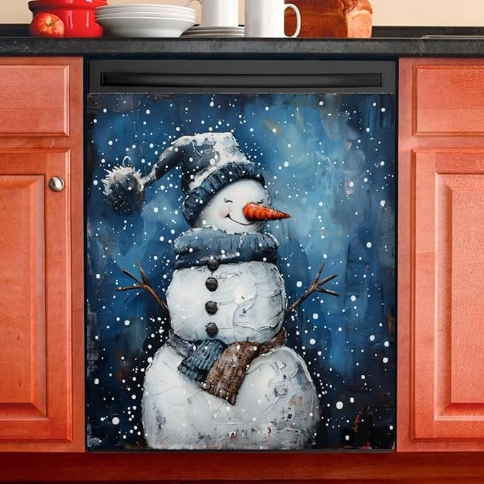Winter Snowman Dishwasher Magnet Cover,23" x 26" Dishwasher Cover Magnetic Decal Vinyl Sticker Christmas Holiday Seasonal Kitchen Decor Refrigerator Magnets Self Adhesive Wrap