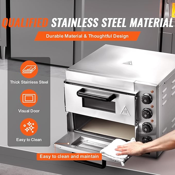 VEVOR Commercial Pizza Oven Countertop, 14" Double Deck Layer, Stainless Steel Electric Pizza Oven with Stone and Handle, Multipurpose Indoor Pizza Maker for Restaurant Home Pretzels Baked