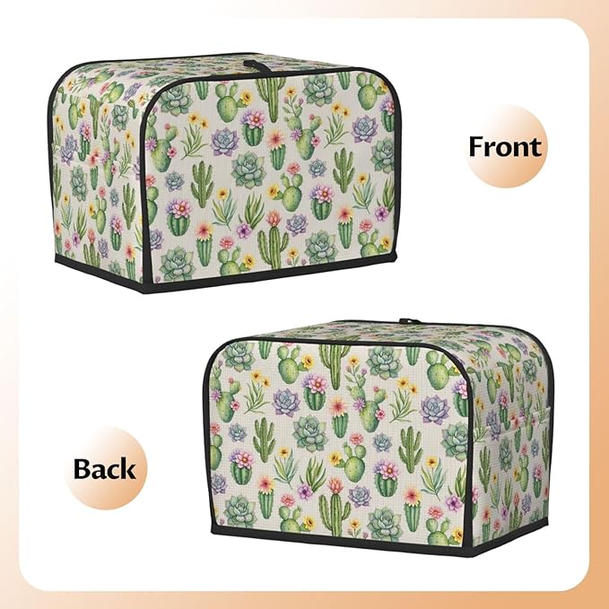 2 Slice Toaster Cover with Pocket, Dust & Fingerprint Protection, Machine Washable Polyester Appliance Cover Wilder California Prickly Pear Cactus Flowers Floral