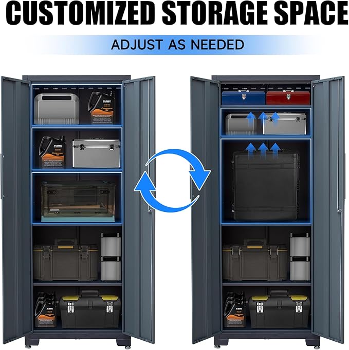 Metal Garage Storage Cabinet with 4 Adjustable Shelves and Locking Doors 75-inch Tall Tool Organizer Steel Lockers for Home, Office, Warehouse, Garage, 1Pc (Assembly Required)