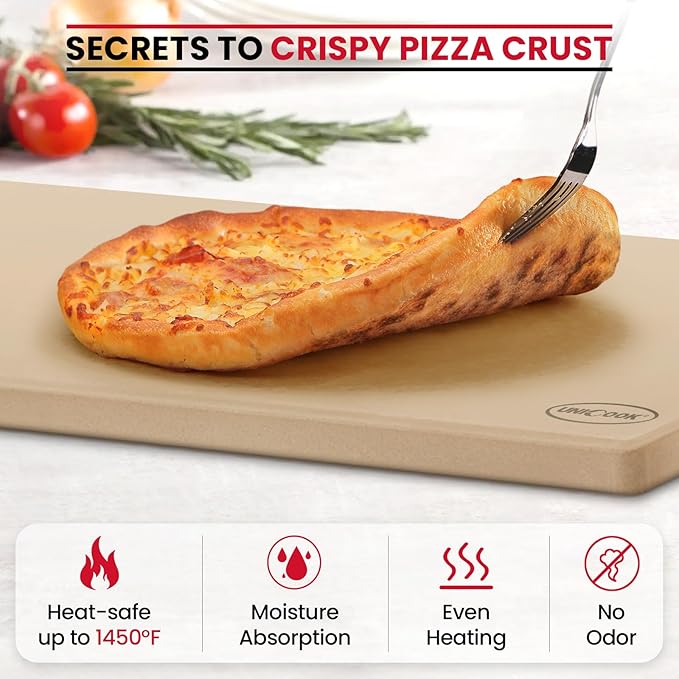 Unicook 22 Inch Extra Large Pizza Stone for Oven and Grill, Rectangular Baking Stone 22" x 14" x 0.6", Thermal Shock Resistant, Ideal for Baking Several Crispy Pizzas Bread