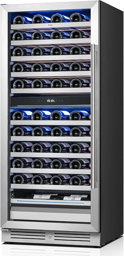 Yeego 24 Inch Wine Fridge Cooler - 89 Bottles Dual Zone Wine Cooler with Glass Door, 40-65℉ Built-In or Freestanding Wine Refrigerator with Lock and 2 Color LED for Kitchen Bar Office (Left-Hinged)