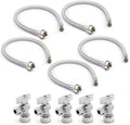 Stainless Steel Toilet Connection Kit - Braided Water Hose, 3/8" Compression x 7/8" Metal Ballcock, 20" Length (5Pack) + Supply Stop Valves, 5/8" x 3/8" Compression (5Pack)