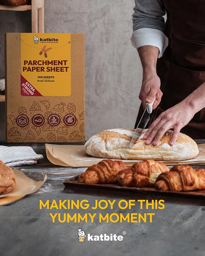Katbite 600 Sheets 12x16 In Parchment Paper, Heavy Duty Baking Paper, Unbleached Non-stick Sheets for Air Fryer, Grilling, Steaming Cooking Bread Cake and Wrapping Foods
