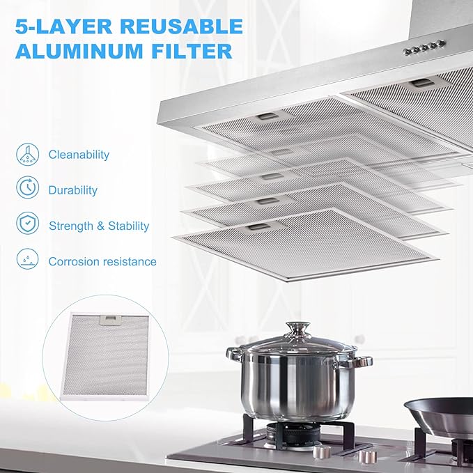 Wall Mount Range Hood 30 inch with Ducted/Ductless Convertible Duct, Stainless Steel Chimney-Style Over Stove Vent Hood with LED Light, 3 Speed Exhaust Fan, 450 CFM