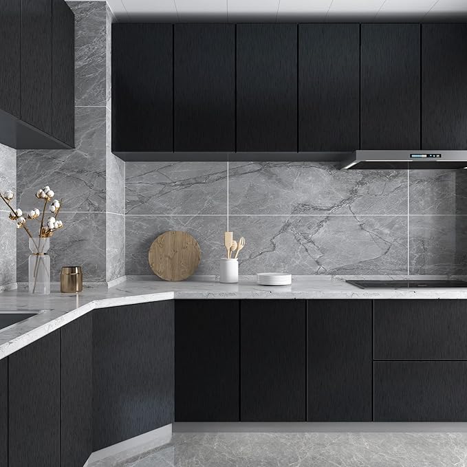 CRE8TIVE Brushed Black Stainless Steel Contact Paper Peel and Stick Thick Metallic Wallpaper Heat Resistant Self Adhesive Black Contact Paper for Kitchen Backsplash Appliances Fridge Covers 12"x354"