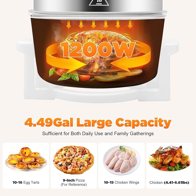 Turbo Air Fryer 18 QT Large Capacity, 1400W Convection Oven Countertop, Glass Airfryer Containers with Storage Lids, Temperature Control Range 32℉-482℉