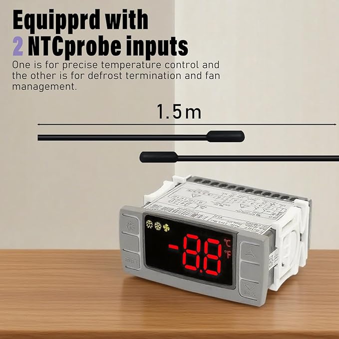 XR02CX-4N1F1 Temperature Controllers Refrigerator Digital Thermostat Controller for Fridges Freezers Heating Appliances 120V/50-60Hz with NTC Probe & Clasp