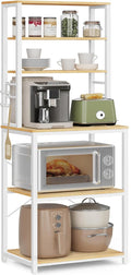 VASAGLE Coffee Bar, 23.6 Inches Baker's Rack for Kitchen with Storage, 6-Tier Kitchen Shelves with 6 Hooks, Microwave Stand, Modern, Golden Oak and Cloud White UKKS024W09