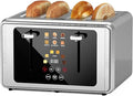 Touch screen Toaster 4 slice,Stainless Steel Digital Timer Toasters with Sound/Screen-Off Function,6 Bread Types & Shade Settings,Smart 1.5 Wide Slots Toaster with Bagel,Defrost,Stainless Steel