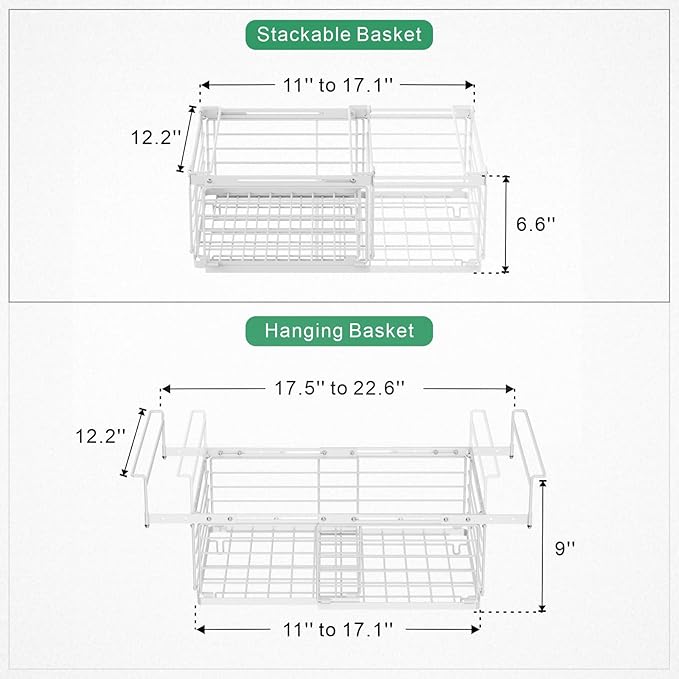 iSPECLE Deep Freezer Organizer Bins for 10 to 20 Cu.Ft, 4 Pack Stackable & Hanging Baskets, Expandable Metal Wire Storage System, Fits 17.5"-22.6" Width, Chest Freezer Only, White