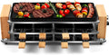 CUSIMAX Electric Grill Raclette Table Grill, 2 in 1 Indoor Grill with Non-Stick Grill & Griddle Plate, Raclette Grill with Wooden frame, 8 Cheese Pans & Wooden Spatulas, Three-Layer Korean BBQ Grill