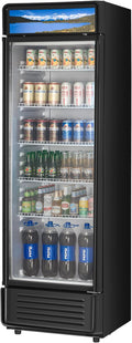 VEVOR Commercial Merchandiser Refrigerator, 12.2 CU.FT Glass Door Display Refrigerator, Beverage Cooler Merchandiser with Adjustable Shelves, Soft LED Light, Customizable Lightbox, Black