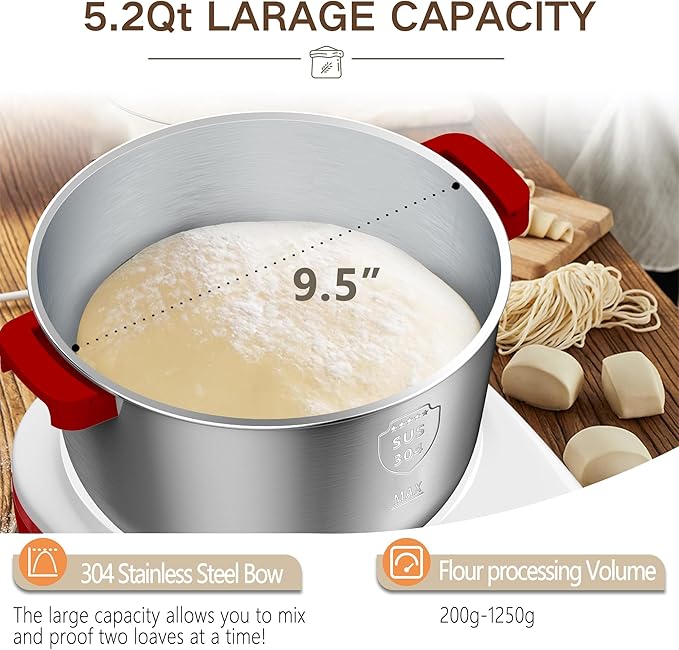 AIZIYO DoughChief, 5.3QT Dough Maker, Dough Mixer with Ferment Function, Bread Maker with 304 Stainless Steel Bowl, Removeable lid, Touch Panel Control, Dough Proofing Box for Pizza & Bread