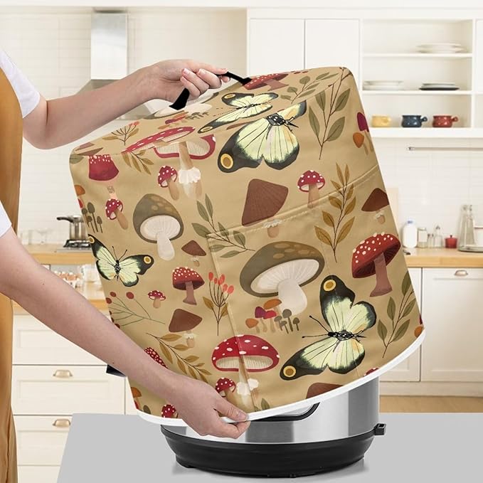 Flashideas Mushroom Butterfly Pressure Cooker Cover for Women Insulated Rice Cooker Cover with Easy to Clean Lining Stain Resistant Dust Cover with Pockets for Instant Pot 6 Quart Appliance Cover
