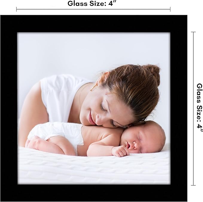 Americanflat 4x4 Picture Frame with Shatter-Resistant Glass - Streamline Collection - Thin Border Square Frame for Tabletop and Wall Display - Hanging Hardware and Easel Stand Included - Black