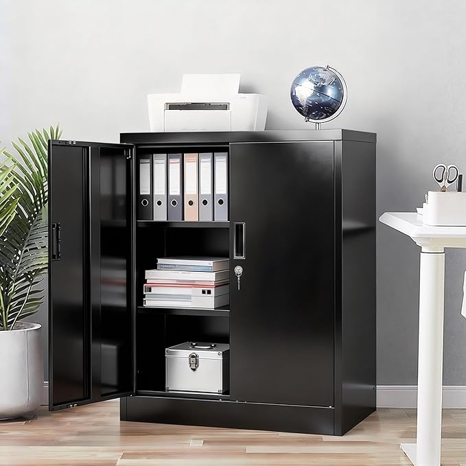 BESFUR Metal Storage Cabinets with Adjustable Shelves and Doors, 36" H Black Locking Storage Cabinet for Home, Office, Garage, Utility Room and Basement