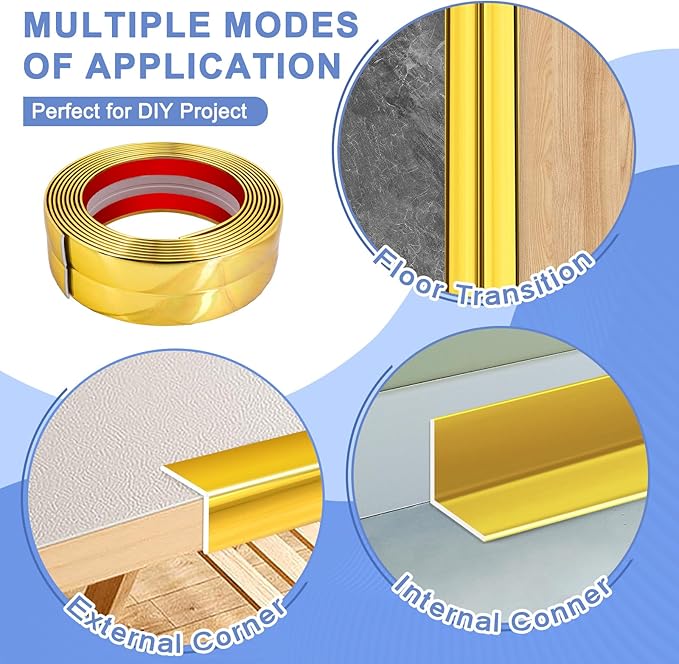 Wall Corner Protector Moulding Trim Peel and Stick Wall Corner Guards Trim Flexible Self Adhesive Edge Protector Moulding, 1.6 in x 10 Ft, Gold
