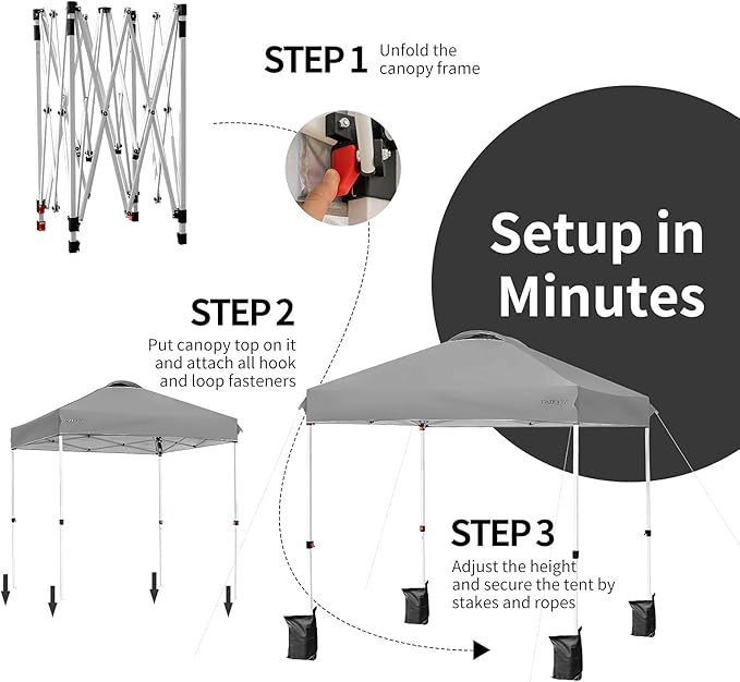 Tangkula Outdoor Pop-up Canopy Tent, 6.6 x 6.6 FT Height Adjustable Commercial Instant Canopy w/Portable Roller Bag, 4 Weight Bags, Outdoor Camping Sun Shelter for Camping, Party