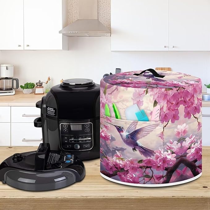 Flashideas Hummingbird Pressure Cooker Cover for Women Dust Protection Insulated Rice Cooker Cover with Easy to Clean Lining Dust Cover with Pockets for Instant Pot 6 Quart Appliance Cover