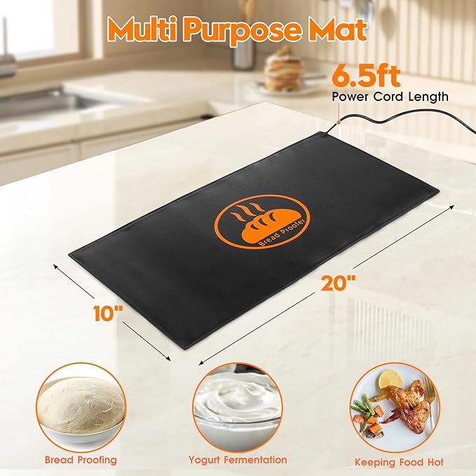 Bread Proofing Warming Mat for Sourdough, Sourdough Warming Mat - 59-140°F Adjustable Thermostat Electric Dough Riser Heating Mat, Dough Mat Heated (10" x 21") - XL Bread Proofing Mat