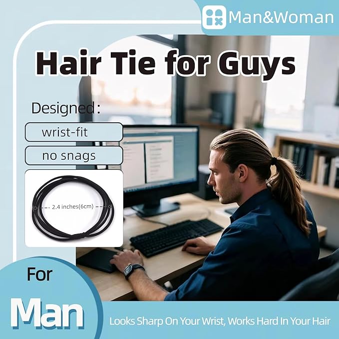 No Damage Hair Ties for Men,Women,Seamless, Large Comfortable Wear on Wrist, As A Bracelet,Stretchy,Braided,4 in 1 Design,For Thin,Thick Hair,Plastic-free,20Pcs(Grayblack)