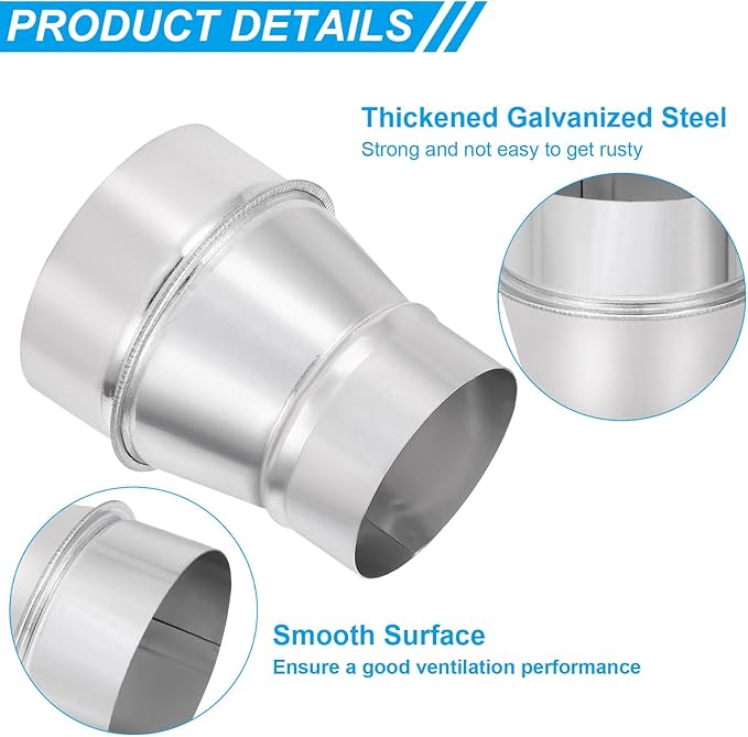 PATIKIL 4 Inch to 3 Inch Round Duct Reducer Increaser Connector, Galvanized Steel Air Duct Adapter Pipe Fitting for Bathroom Kitchen Inline Ventilation Systems, Silver Tone