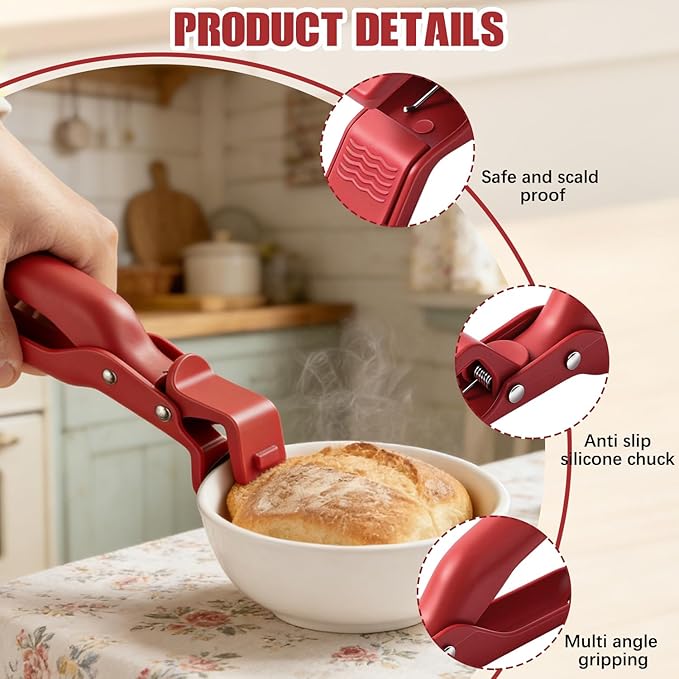 Hot Plate Gripper,Multi-purpose Anti-Scald Bowl Holder Clip, Hot Plates Gripper Lifters Tongs,Multi-function Hot Bowl Dish Plate Grippers Clips for Kitchen;Christmas Gifts for Women and Men(Green+Red)