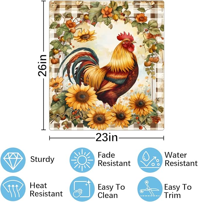 Rooster Sunflower Cute Flowers Dishwasher Magnet Cover, Reusable Refrigerator Panel Stickers Microwave Front Door Covers Magnets for Kitchen Home Appliances Holiday Party Decorations 23 X 26 in